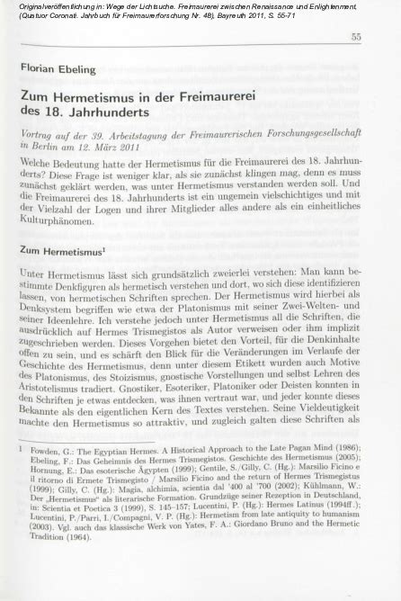 Zum Hermetismus in der Freimaurerei des 18. Jahrhunderts